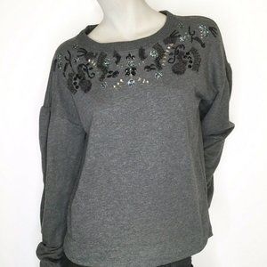 Anthropologie grey beaded sweater